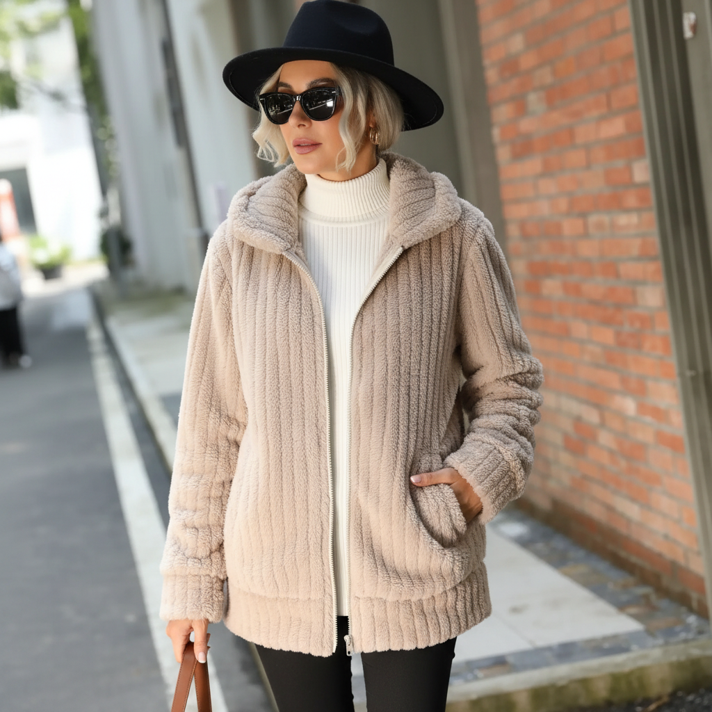 Roque | Women's Zip-Front Textured Jacket - Lightweight Casual Bouclé Bomber & Fall Outerwear