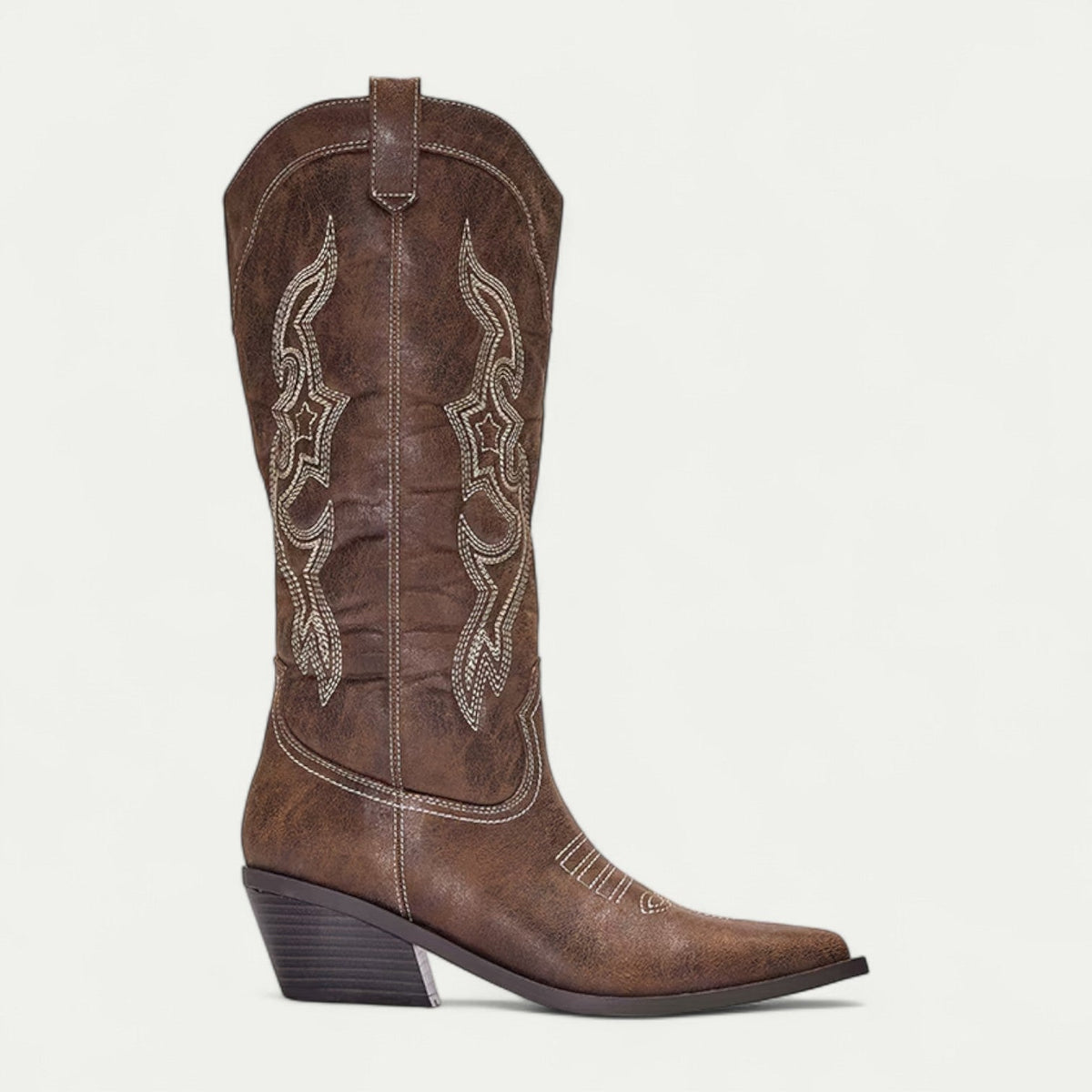 Chāme | Women's Pointed Toe Boots - Decorative Stitch Western Booties