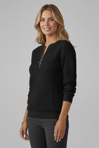 Damaris | Women’s Jumper with Zip Neck and Cable Knit Texture