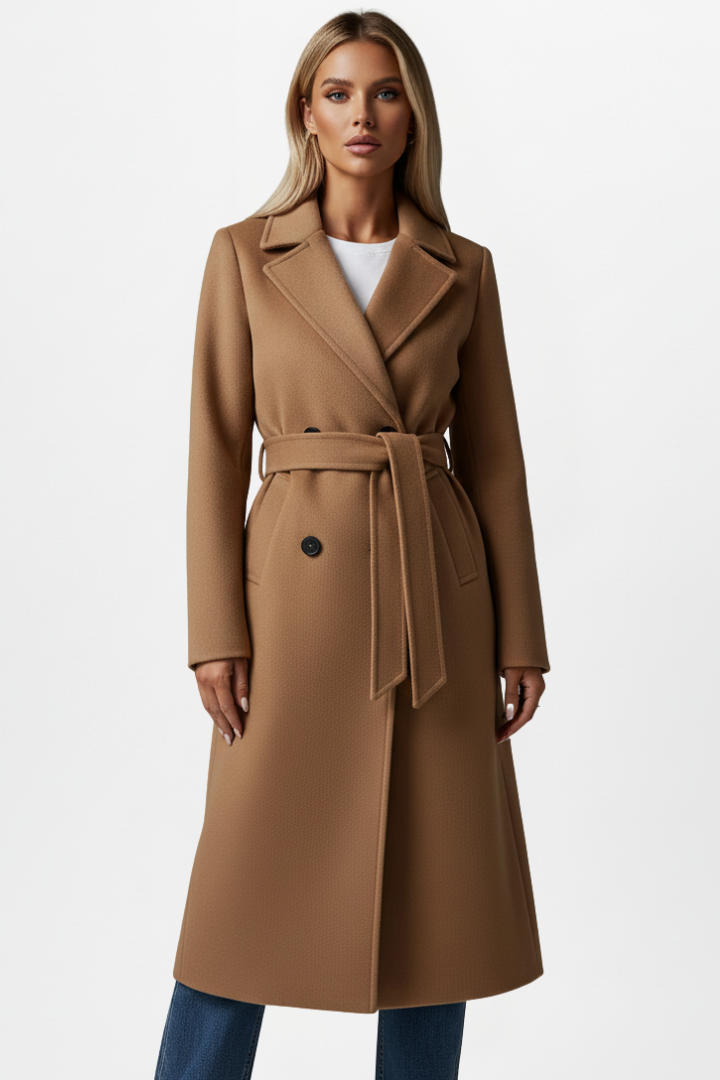 Pamelo | Women's Double Breasted Long Coat - Wool Blend Trench Overcoat & Warm Winter Peacoat