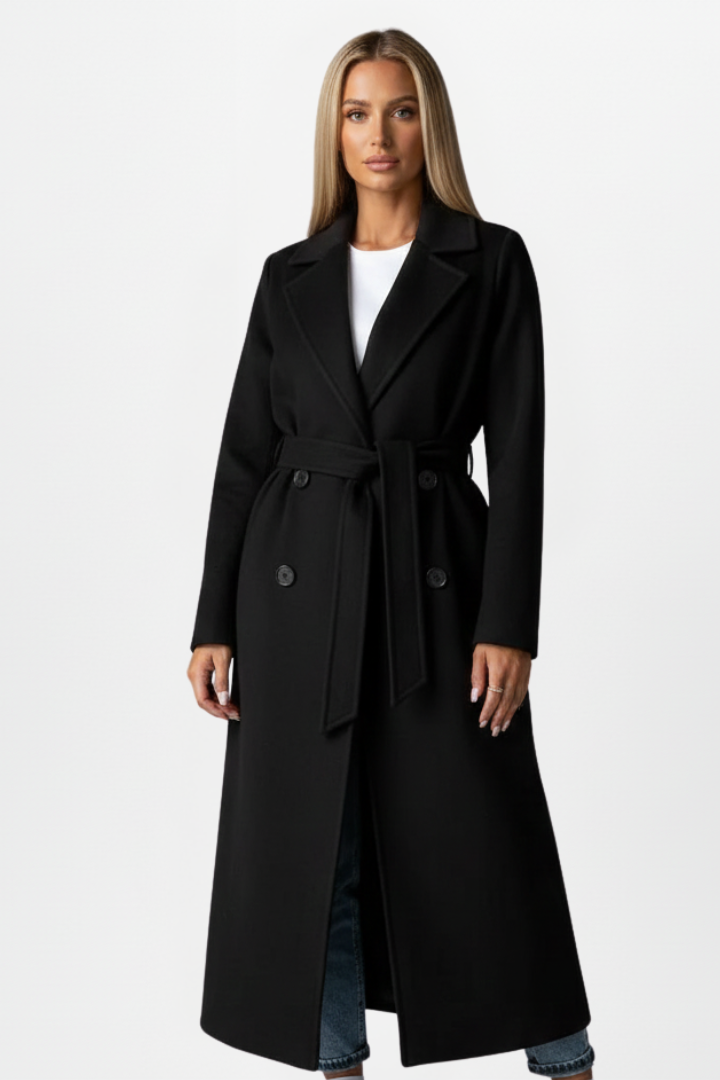 Pamelo | Women's Double Breasted Long Coat - Wool Blend Trench Overcoat & Warm Winter Peacoat