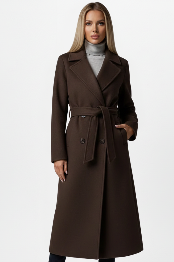 Pamelo | Women's Double Breasted Long Coat - Wool Blend Trench Overcoat & Warm Winter Peacoat