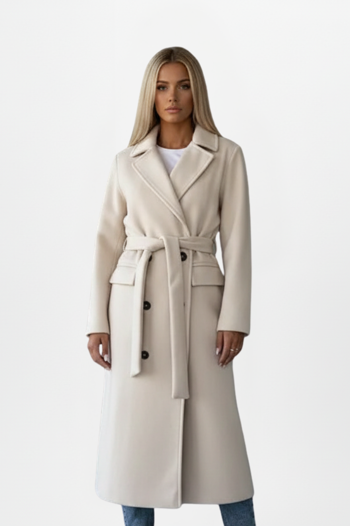 Pamelo | Women's Double Breasted Long Coat - Wool Blend Trench Overcoat & Warm Winter Peacoat