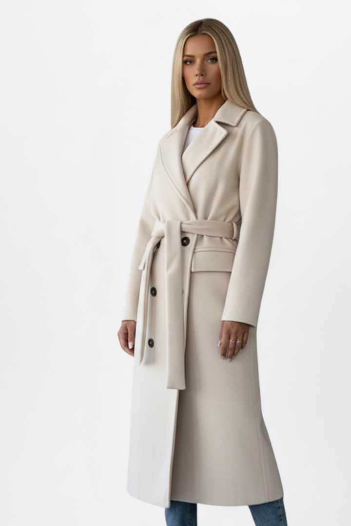 Pamelo | Women's Double Breasted Long Coat - Wool Blend Trench Overcoat & Warm Winter Peacoat