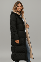 Dôre | Women's Hooded Longline Puffer Coat - Maxi Quilted Down Parka & Warm Winter Jacket
