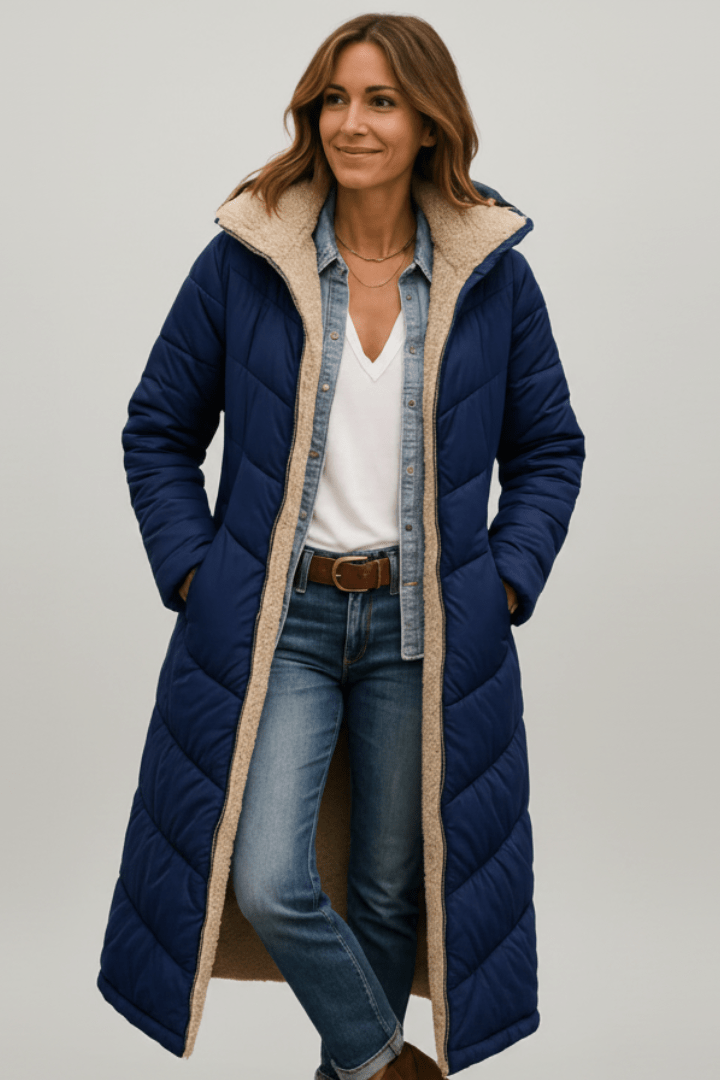 Dôre | Women's Hooded Longline Puffer Coat - Maxi Quilted Down Parka & Warm Winter Jacket