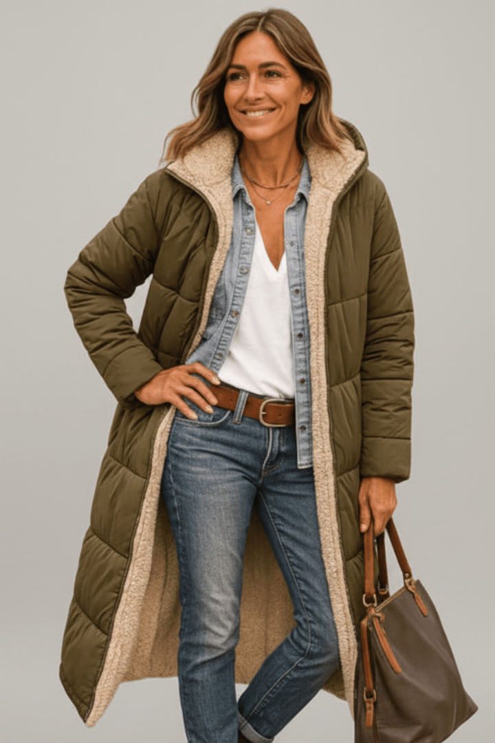 Dôre | Women's Hooded Longline Puffer Coat - Maxi Quilted Down Parka & Warm Winter Jacket