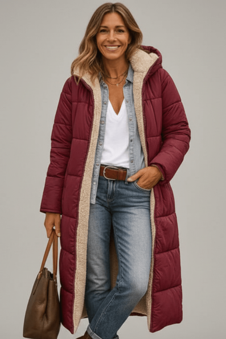 Dôre | Women's Hooded Longline Puffer Coat - Maxi Quilted Down Parka & Warm Winter Jacket