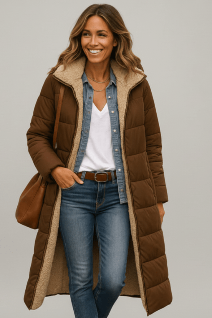 Dôre | Women's Hooded Longline Puffer Coat - Maxi Quilted Down Parka & Warm Winter Jacket