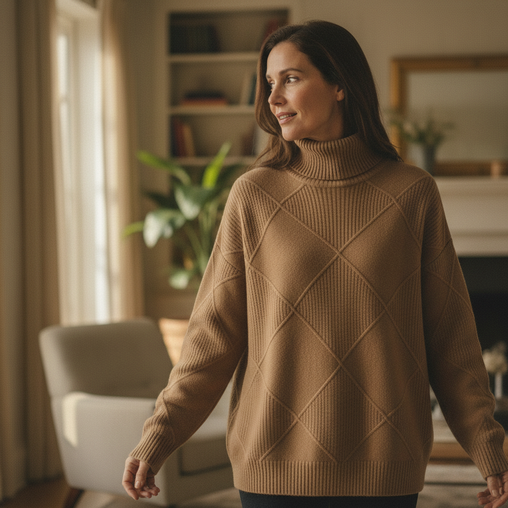 Zahara | Women's Diamond Knit Sweater - Textured Cable Pattern Pullover & Soft Jumper