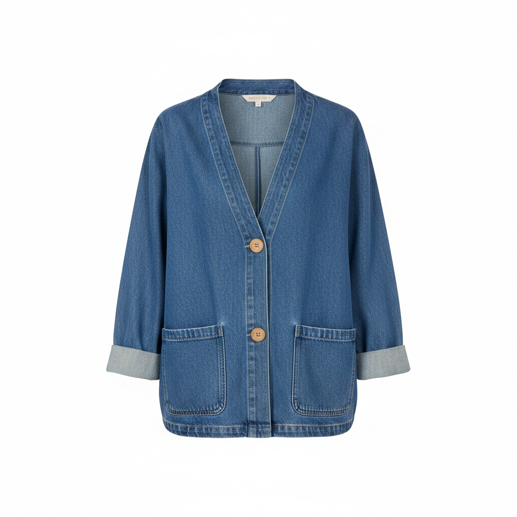 Sephira | Women's Relaxed Denim Cardigan - Oversized Button-Front Jean Shacket & Outer Layer
