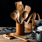 Traditional Japanese Wooden Kitchen Utensils (7-Piece) – Natural Unfinished Wooden Spoons & Spatulas for Cooking