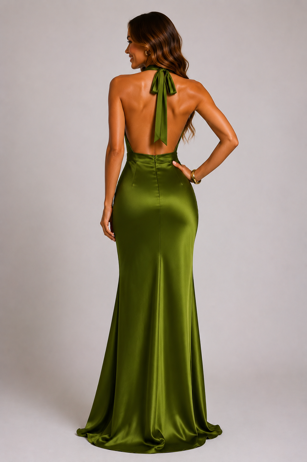 Women's Satin Halter-Neck Mermaid Maxi Dress