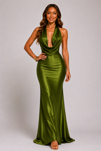 Women's Satin Halter-Neck Mermaid Maxi Dress