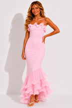 Women's Ruffled Maxi Dress with Thin Straps