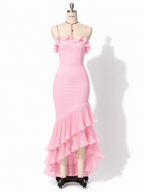 Women's Ruffled Maxi Dress with Thin Straps