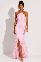 Women's Halter-Neck Maxi Dress with Cascading Ruffles