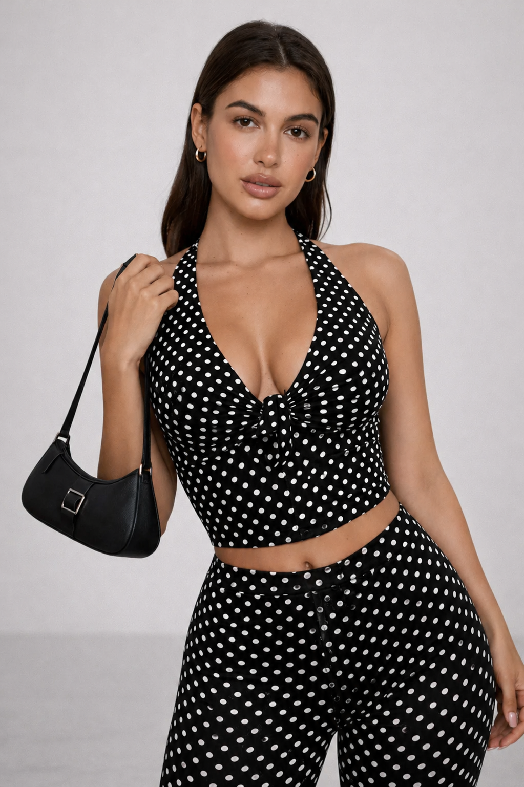 Women's Polka Dot Two-Piece Set - Halter Top and Capri Trousers