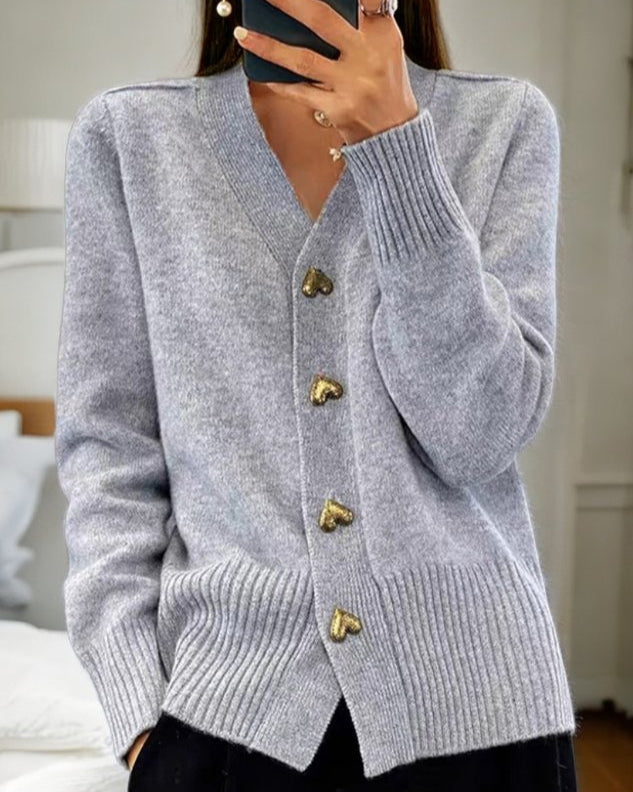 Zahara | Women's V-Neck Cardigan Sweater Grey