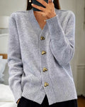 Zahara | Women's V-Neck Cardigan Sweater Grey