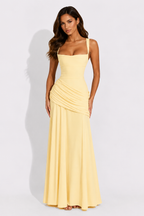 Women's Maxi Dress with Square Neckline and Draped Waist