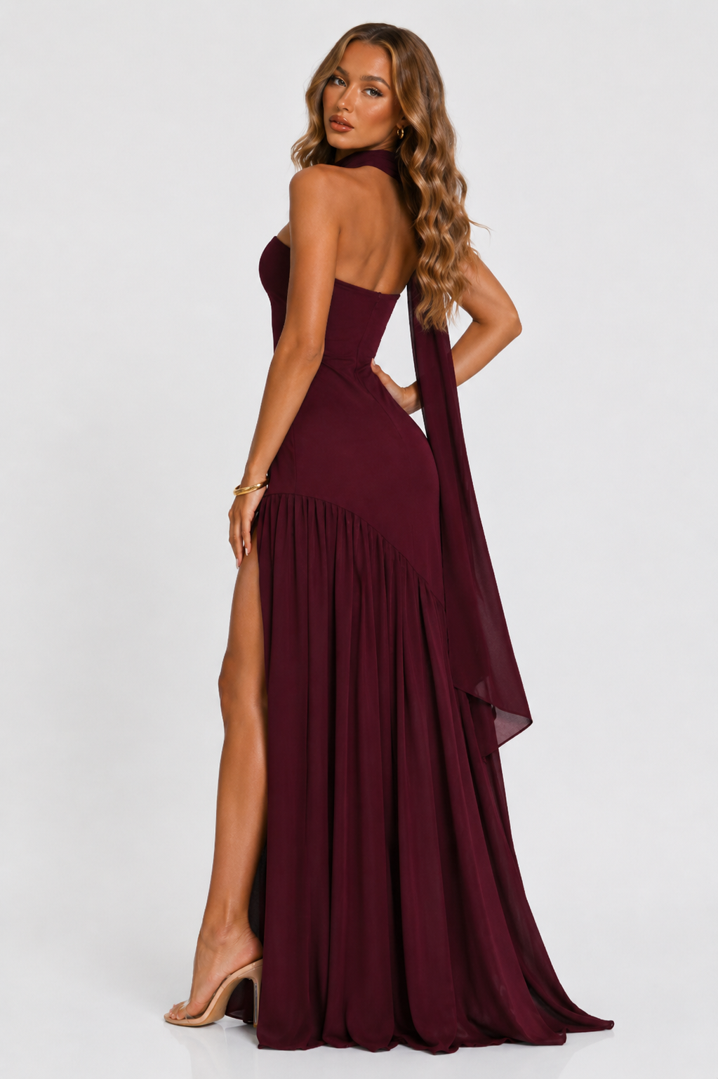 Women's Strapless Maxi Dress with Pleated Skirt