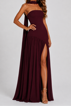 Women's Strapless Maxi Dress with Pleated Skirt